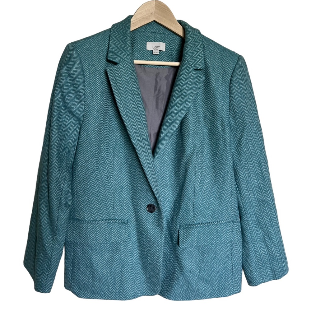 Loft • Wool Chevron Turquoise Blazer